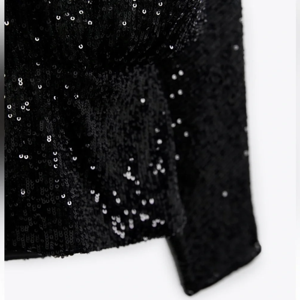 NWT Zara Draped Black Sequin Blouse - Picture 9 of 13
